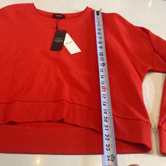 NEW ME+EM Red Cotton Crew Sweatshirt Curved Hem Sweater Size 16 - Picture 9 of 9